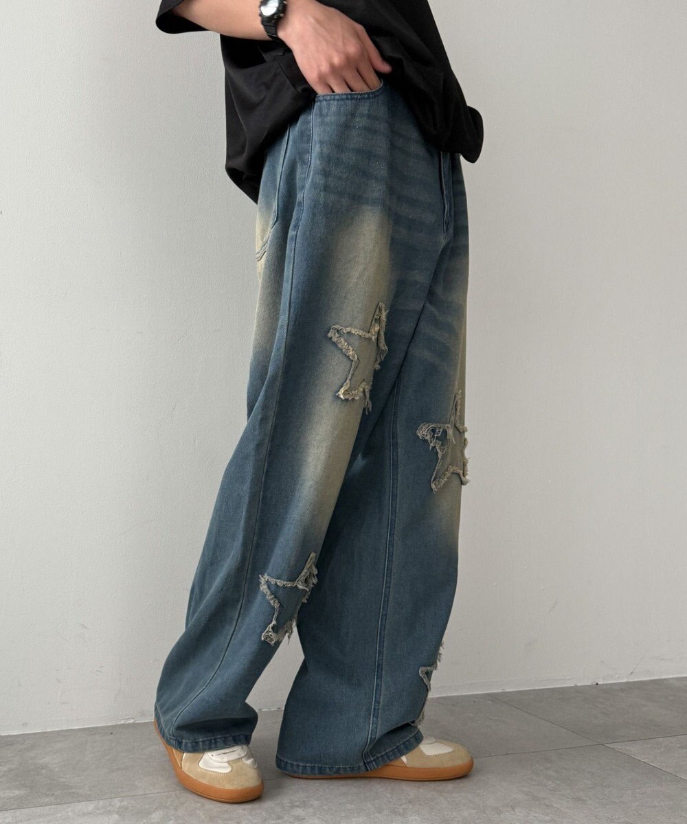 WEGO スターモチーフオーバーダイバギーパンツ 