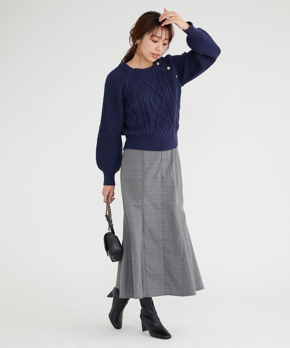 Feroux 【洗える】金釦ケーブル ニット 