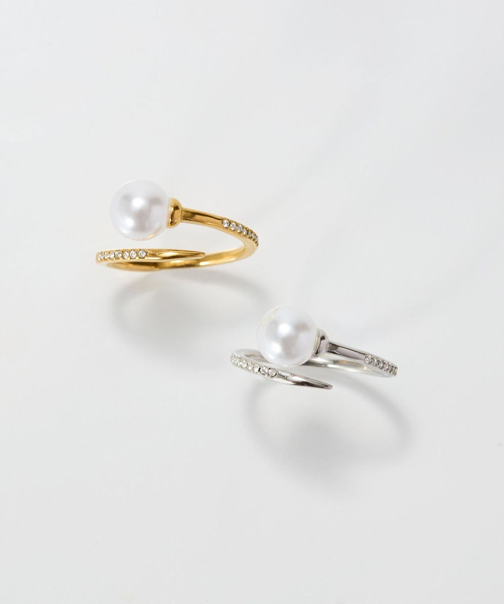 Phoebe 【金属アレルギー対応】ドローラップパールビジューリング　ゴールド 