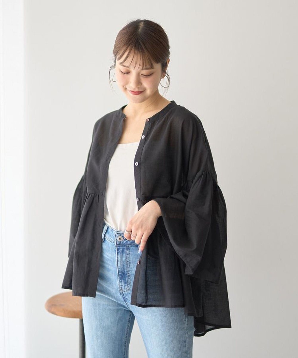 earth music&ecology コットンボイルギャザーシャツ 