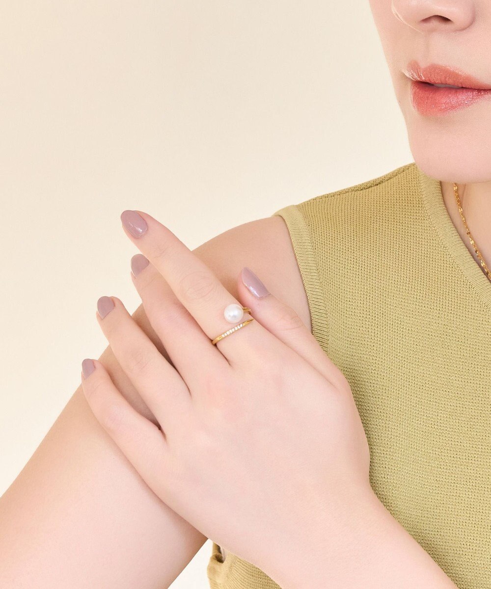 Phoebe 【金属アレルギー対応】ドローラップパールビジューリング　ゴールド 