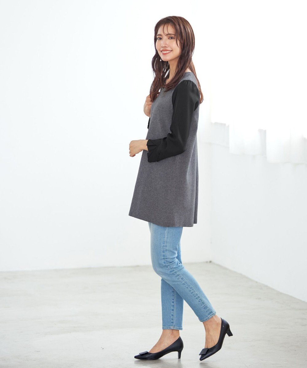 Tiaclasse 【洗える】タック袖コンビニットチュニック 