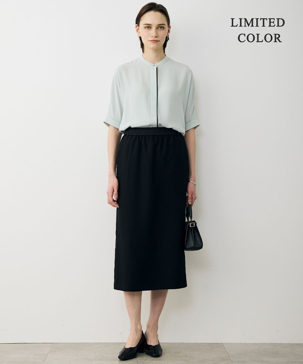 ICB L 【先行予約・WEB限定カラーあり】BackSatinAmunzen 5分袖バンドカラーブラウス 