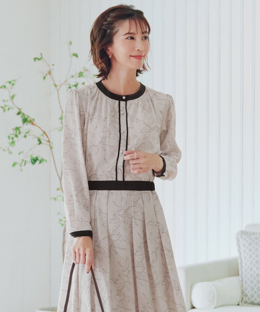 Tiaclasse L 【安田美沙子さん着用・新色/XSサイズ追加・洗える】フラワープリント配色ワンピース 