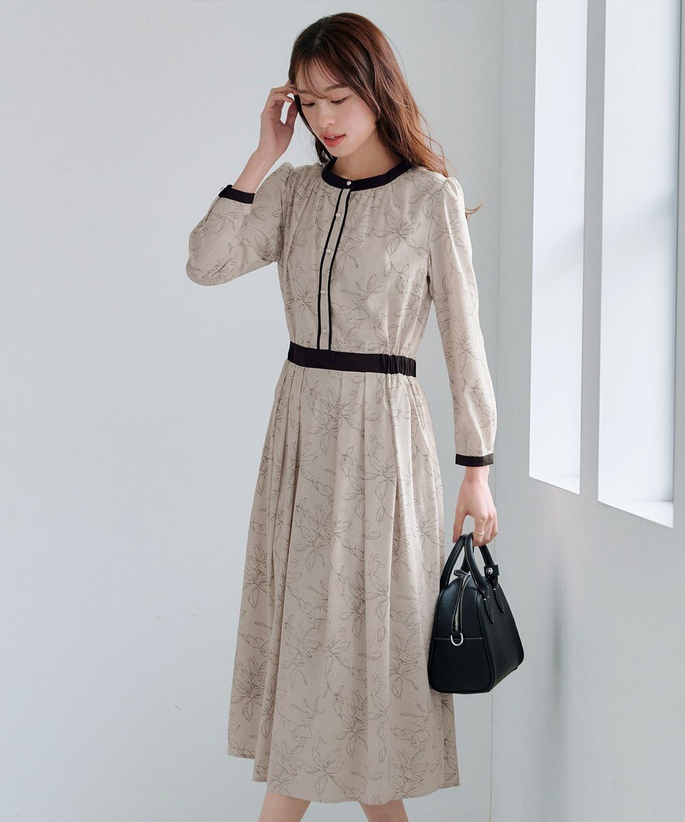 Tiaclasse L 【安田美沙子さん着用・新色/XSサイズ追加・洗える】フラワープリント配色ワンピース 