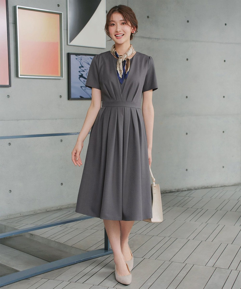 Tiaclasse 【おのののかさん着用】半袖&長袖選べる袖丈・タックフレアワンピース 