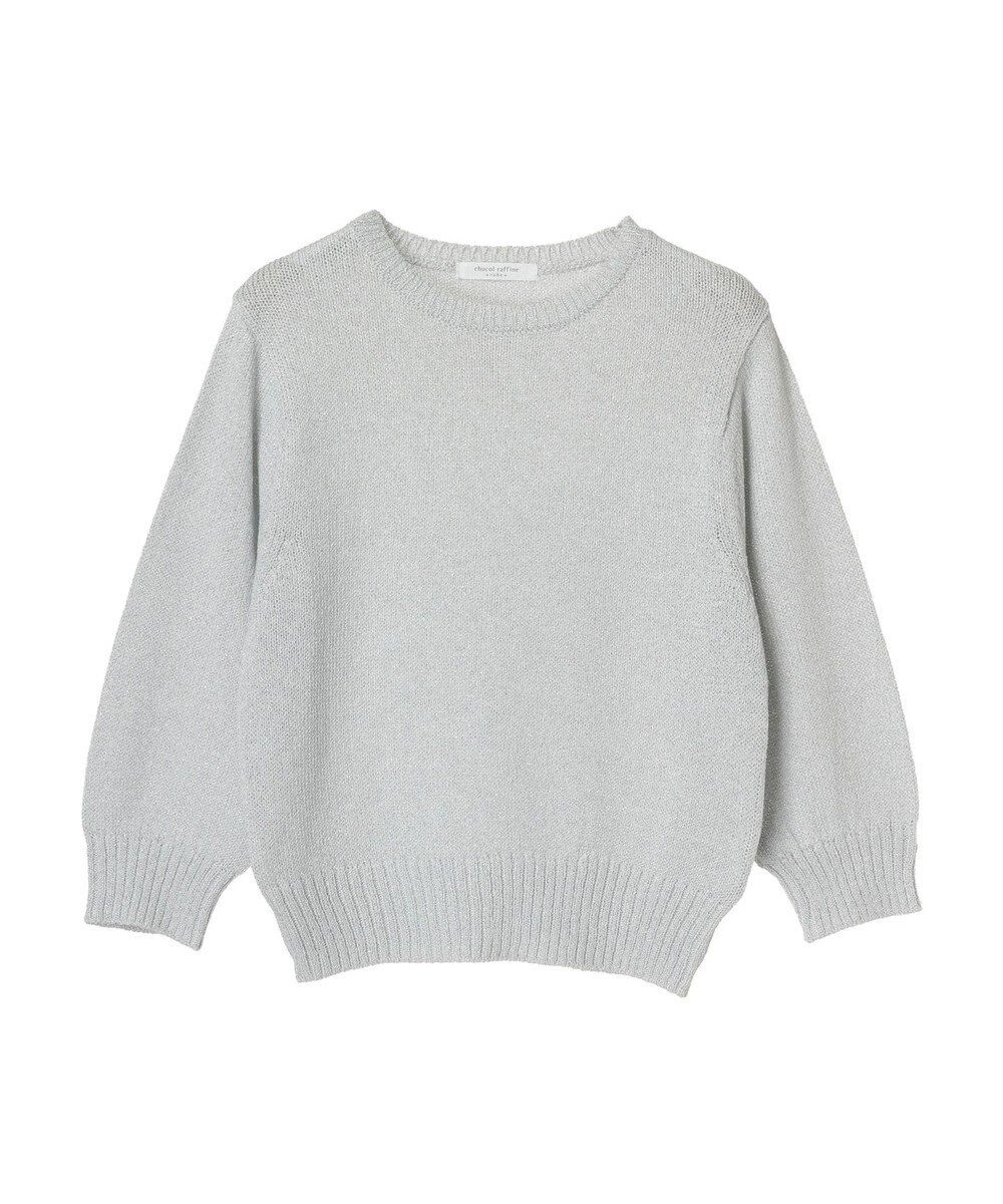 Green Parks ラメ５分袖コンパクトニットプルオーバー 