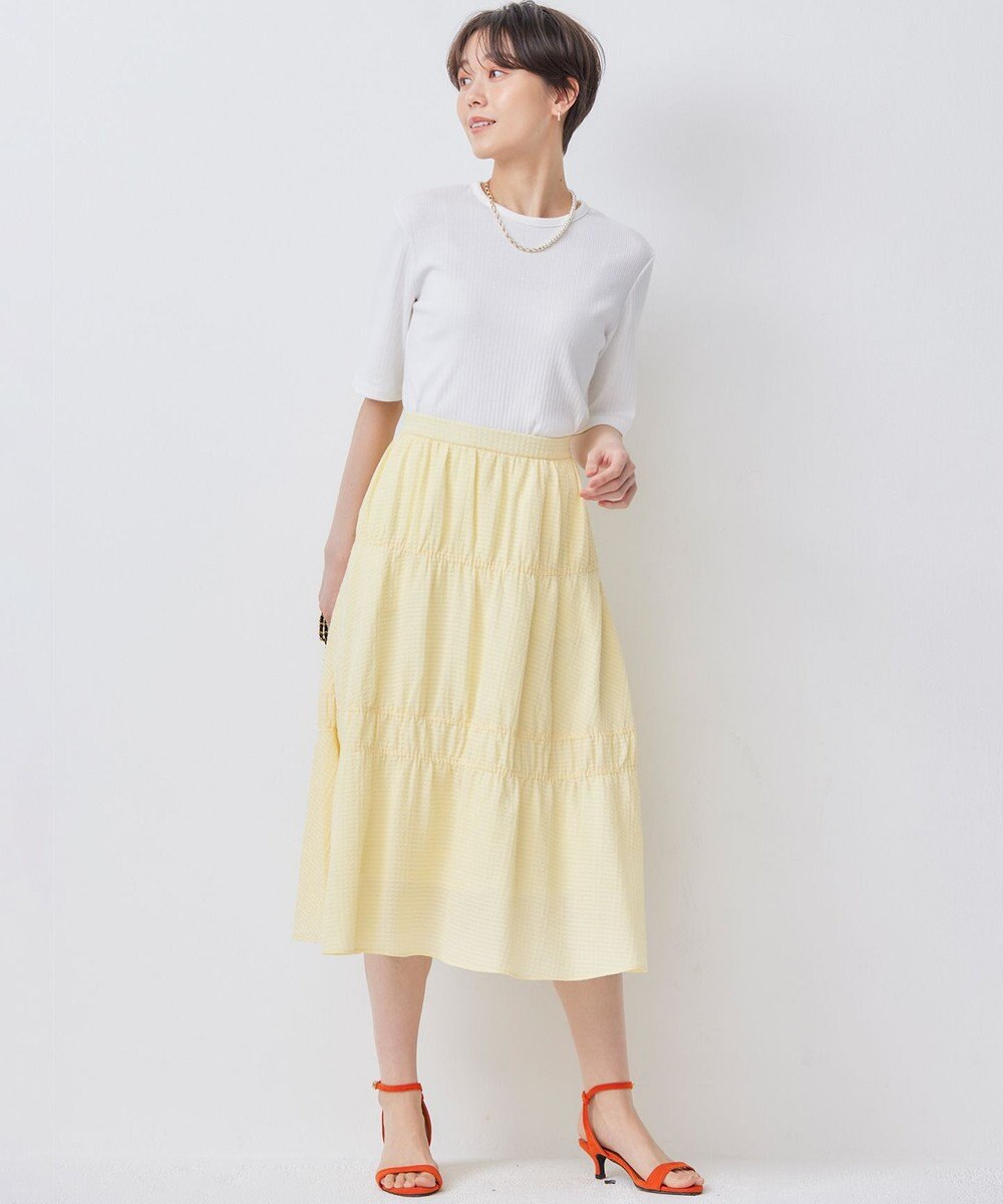 組曲 L 【WEB限定】ステッチストライプドビー ギャザースカート 