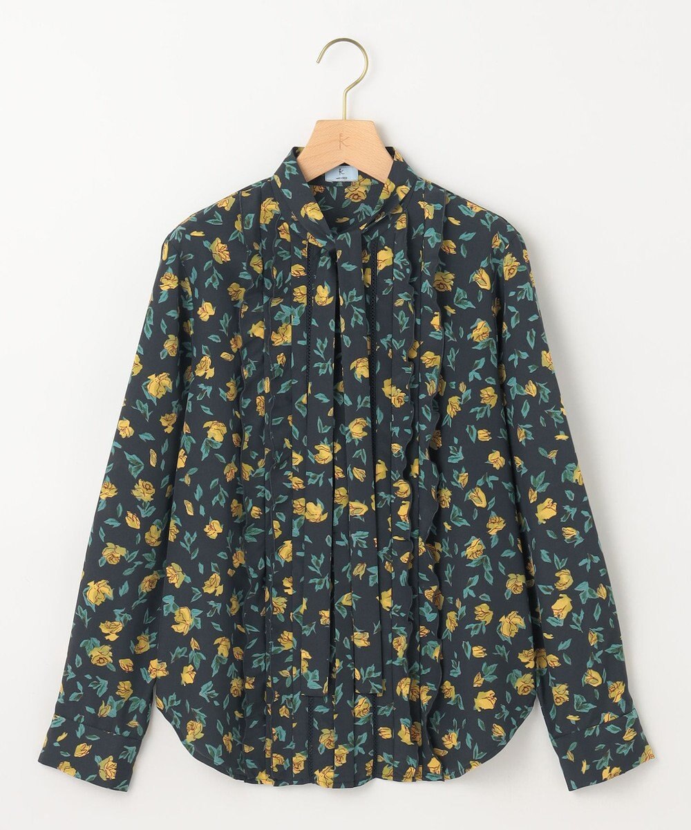 組曲 S カッティングローズプリント フリルブラウス 