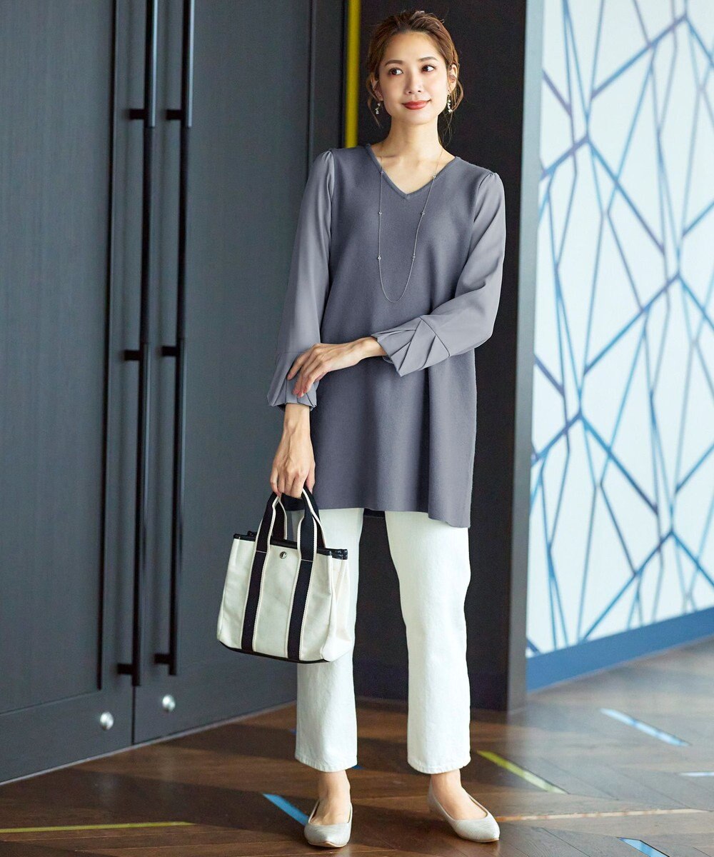 Tiaclasse 【洗える】タック袖コンビニットチュニック 