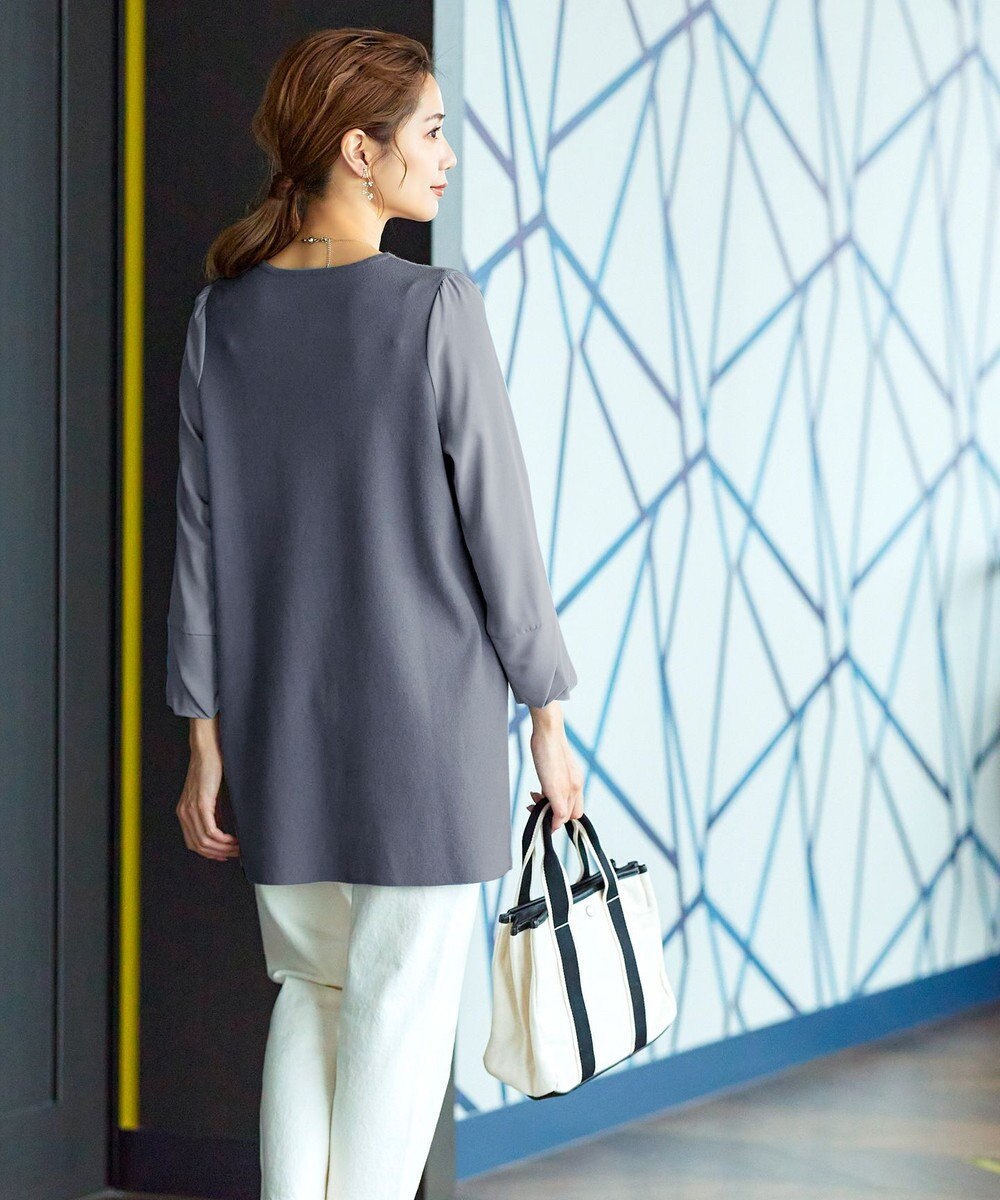 Tiaclasse 【洗える】タック袖コンビニットチュニック 