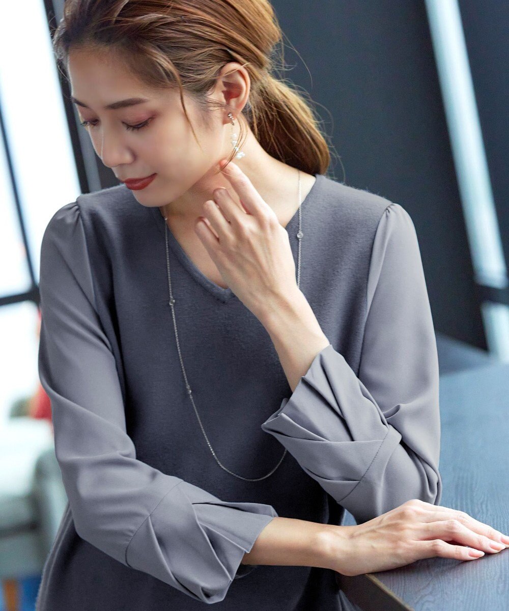 Tiaclasse 【洗える】タック袖コンビニットチュニック 