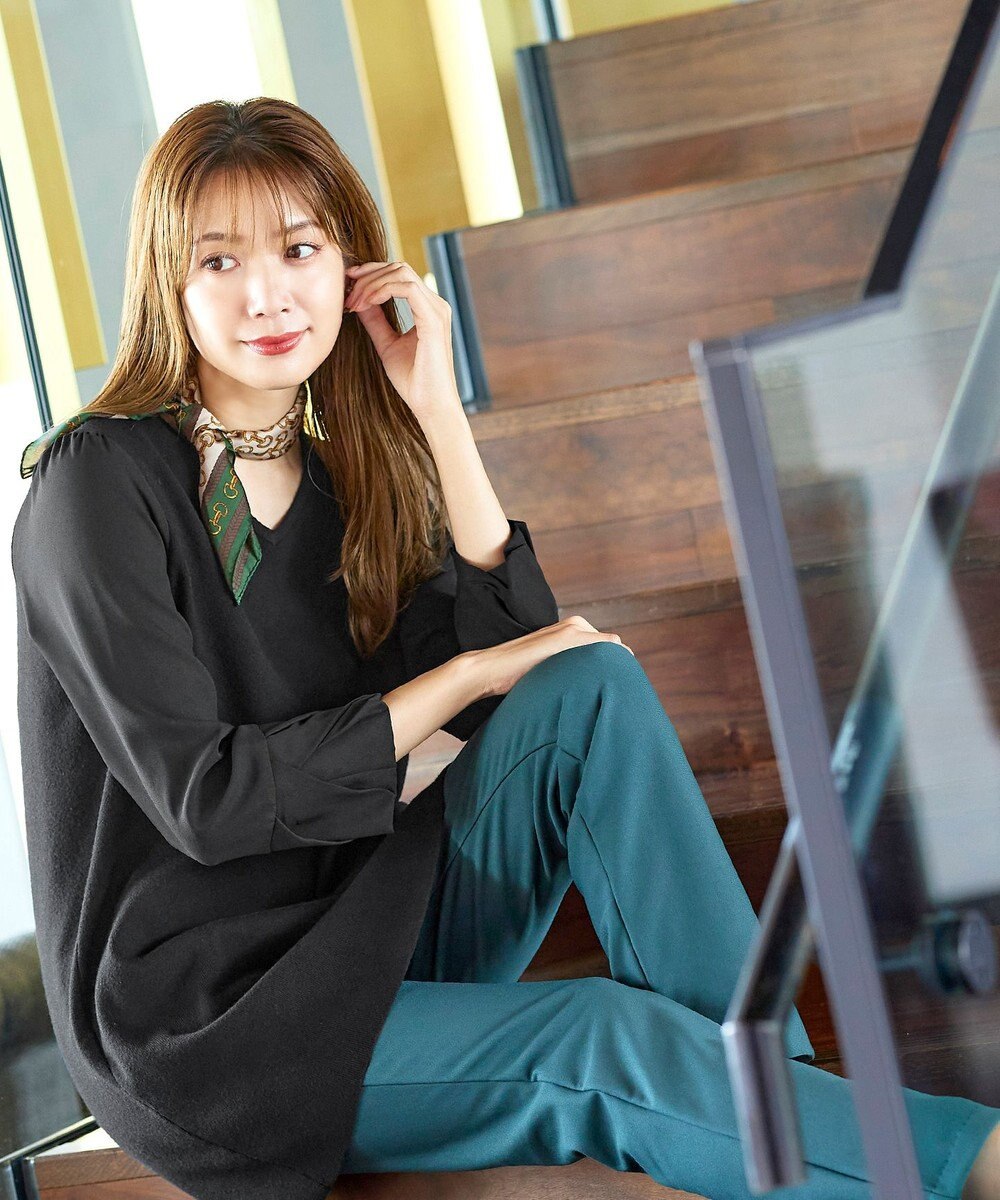 Tiaclasse 【洗える】タック袖コンビニットチュニック 