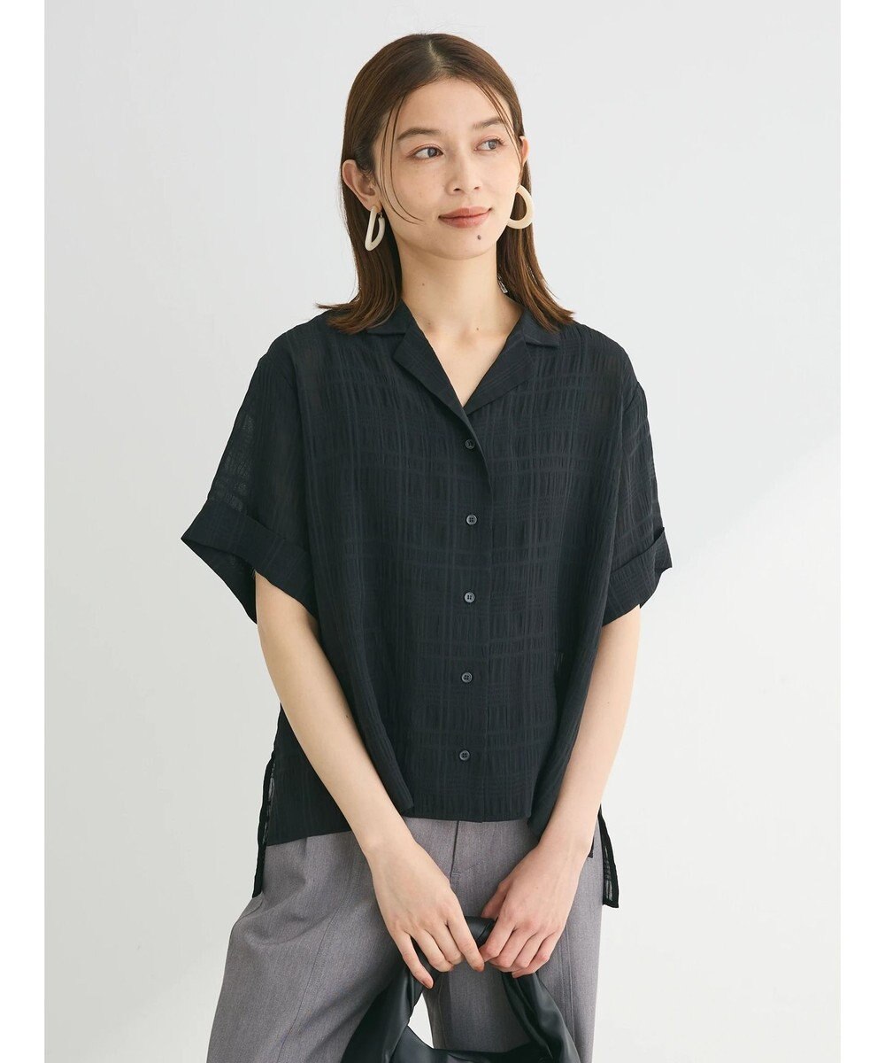 Green Parks シアーチェック開襟ブラウス 