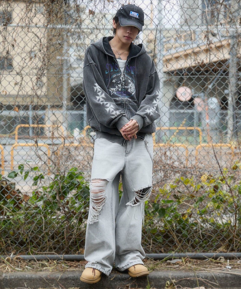 WEGO 【ユニセックス着用ITEM】ブリーチグラフィックZIPパーカー 