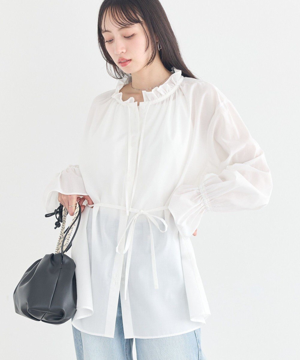 earth music&ecology 【イージーケア】TRキュプラダブルボタンフリルシャツ 