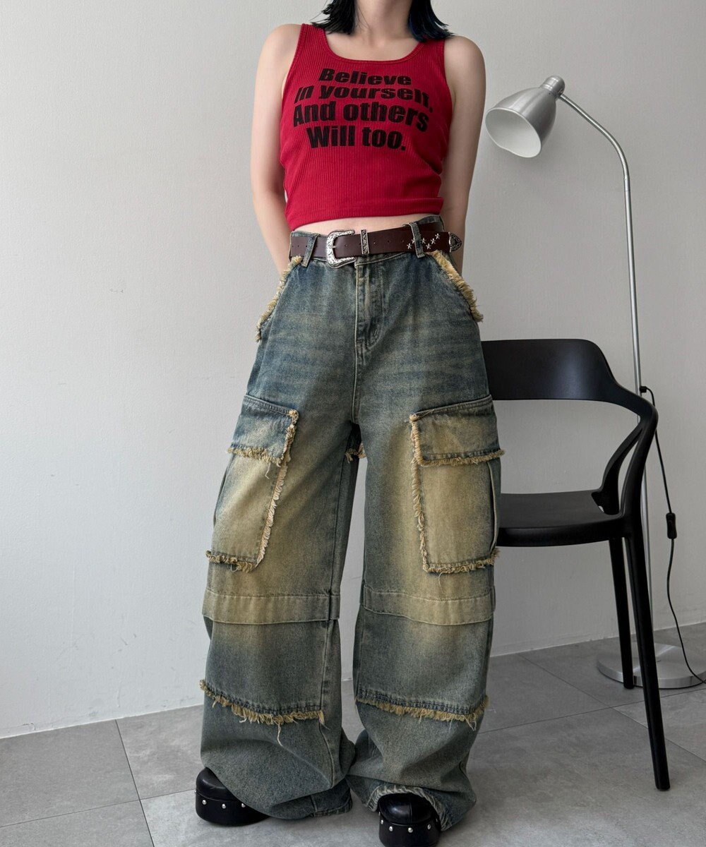 WEGO 【カップ付きインナー】グラフィックカップ付きリブタンク 