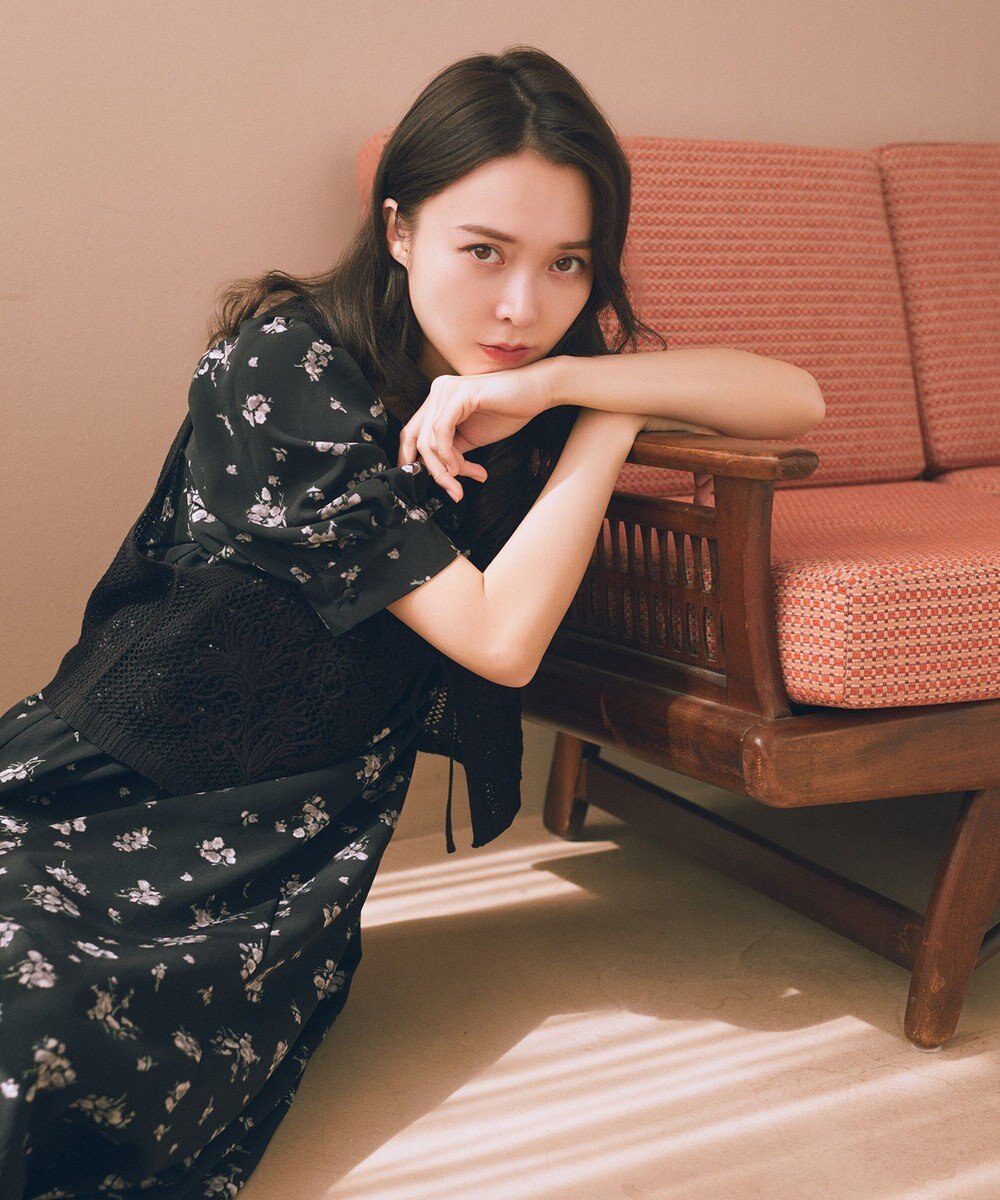 earth music&ecology レース切替フラワーロングワンピース 