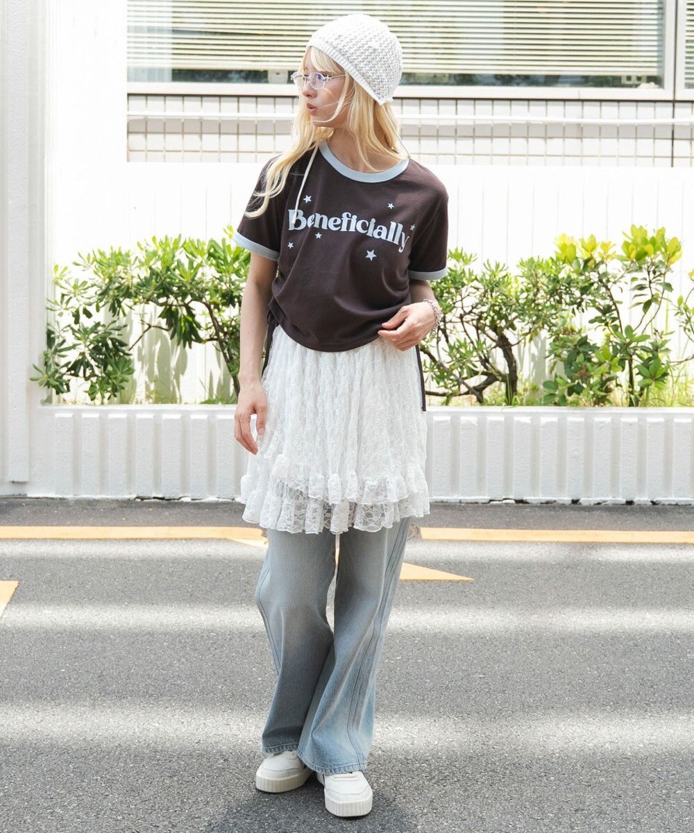 WEGO グラフィックサイドリボンドロストショートT 