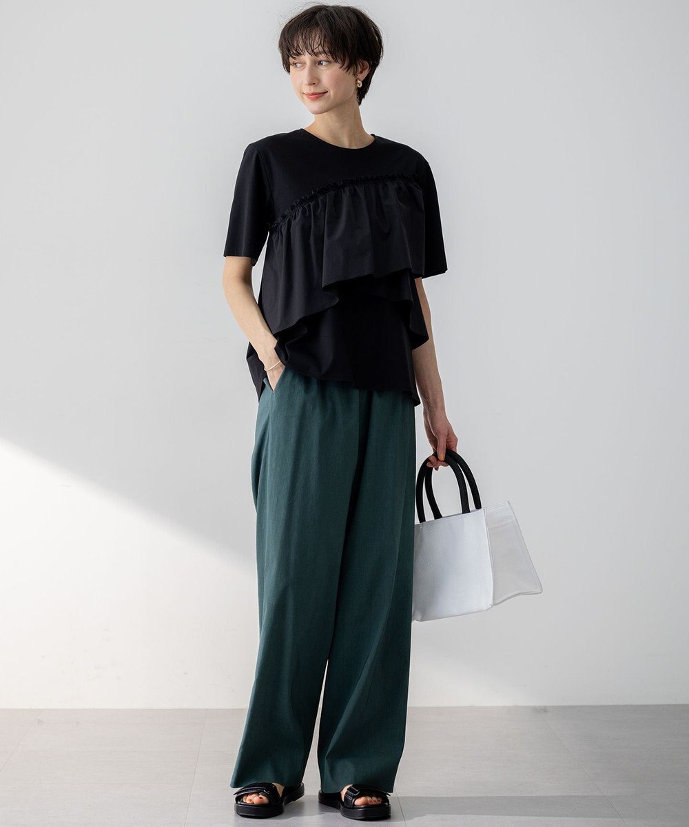 23区 【汗じみ防止/洗える】ランダムフリルジャージー ドッキング カットソー 