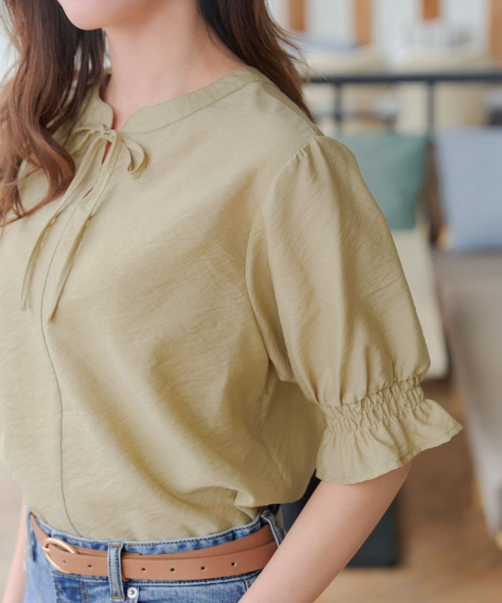 Tiaclasse 【洗える】シアーシャーリング2WAYブラウス 