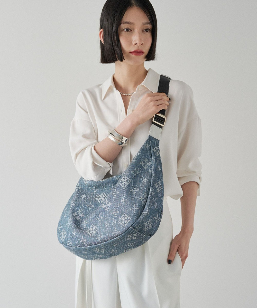 russet 《Denim jacquard》ラウンドビッグショルダーバッグ(CE-1495) Indigo