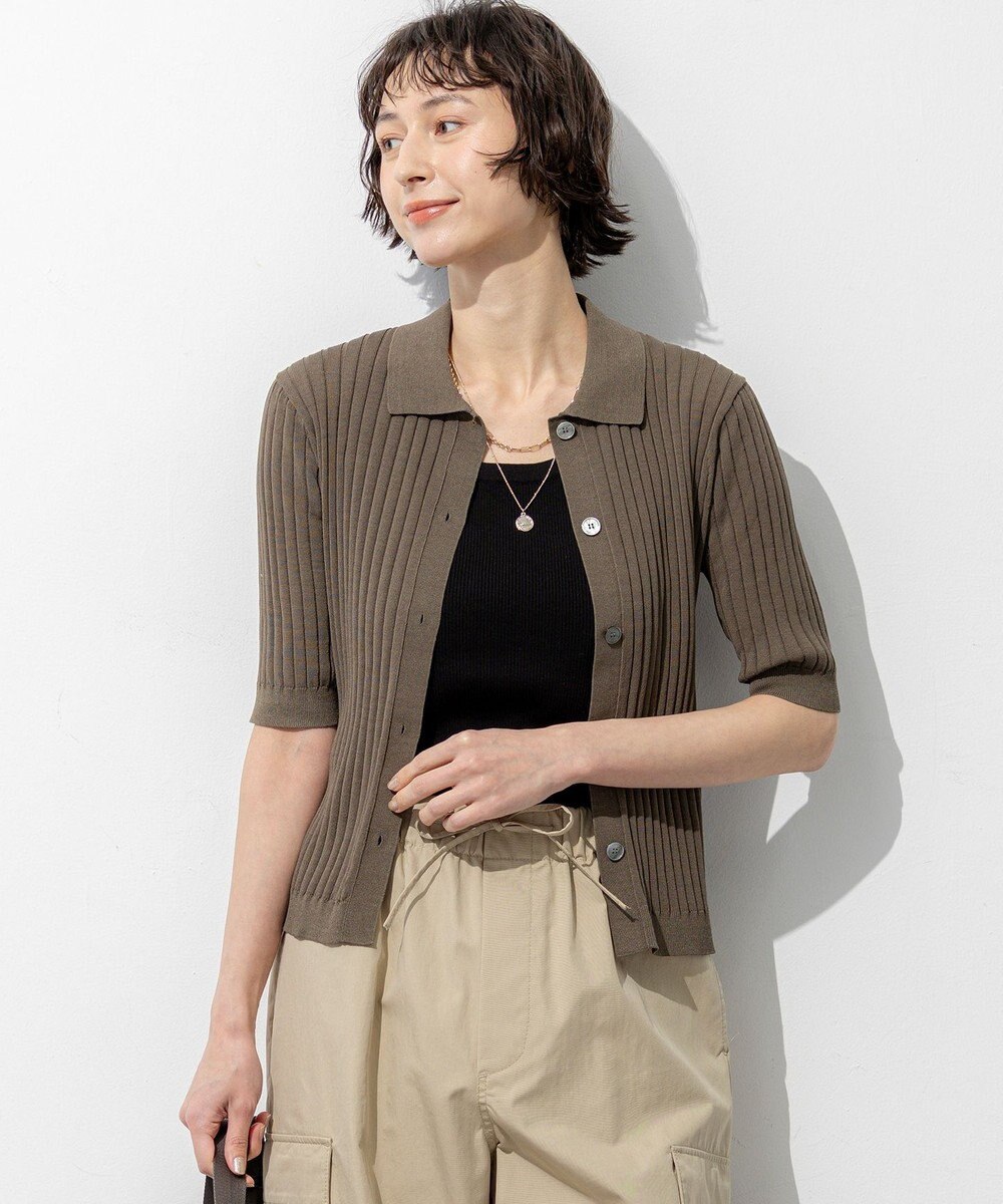 23区 【先行予約】ワイドリブ 五分袖 ポロニット 