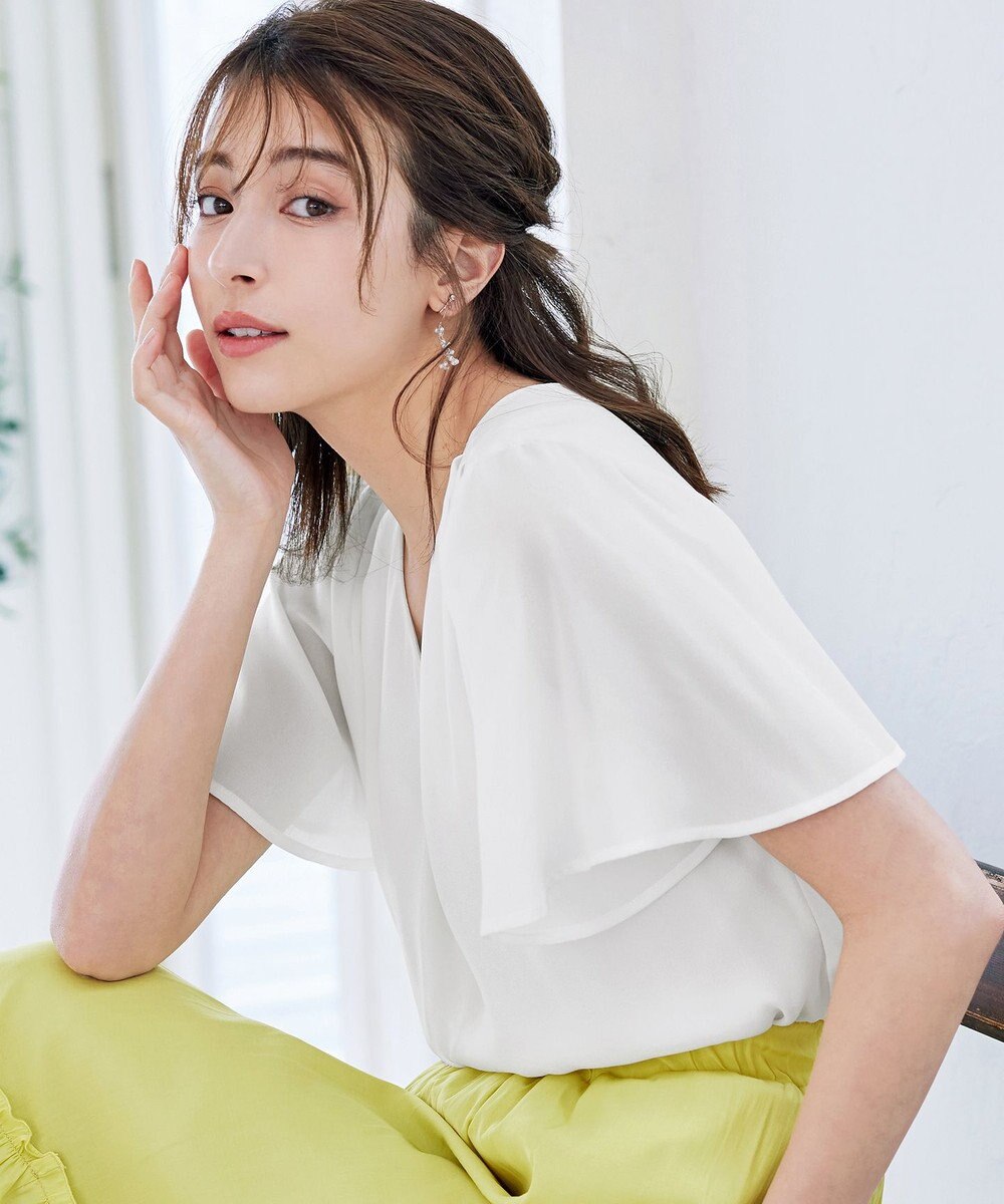 Tiaclasse 【洗える】シフォンフレアスリーブブラウス 