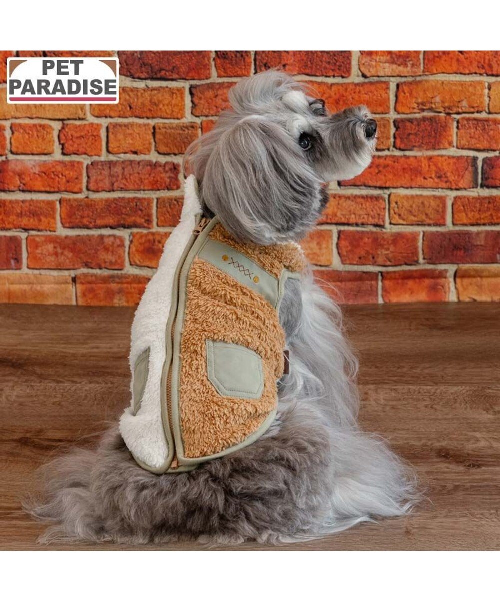 PET PARADISE ペットパラダイス 切替え 背開き ジップアップ ベスト 《ブラウン》 小型犬 