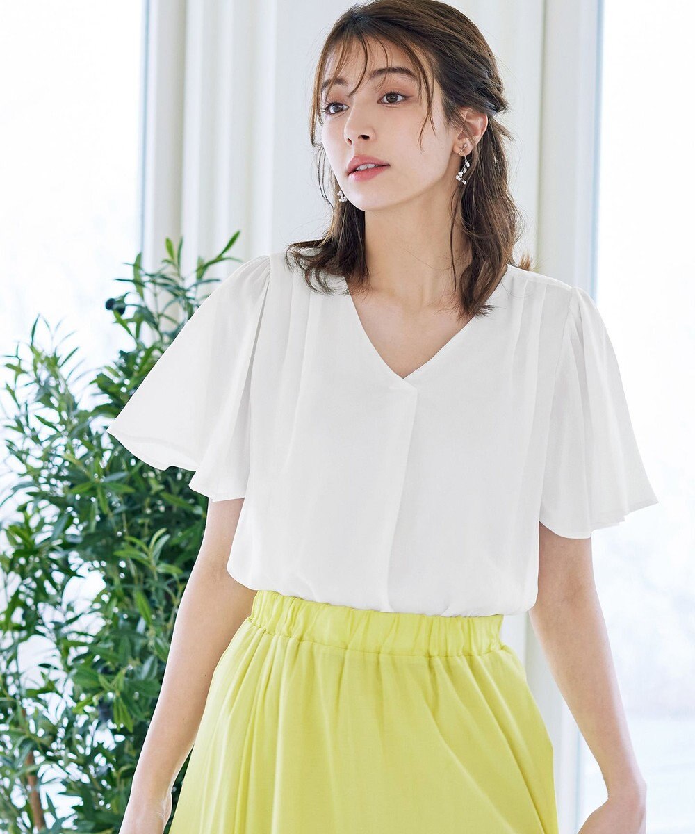 Tiaclasse 【洗える】シフォンフレアスリーブブラウス 