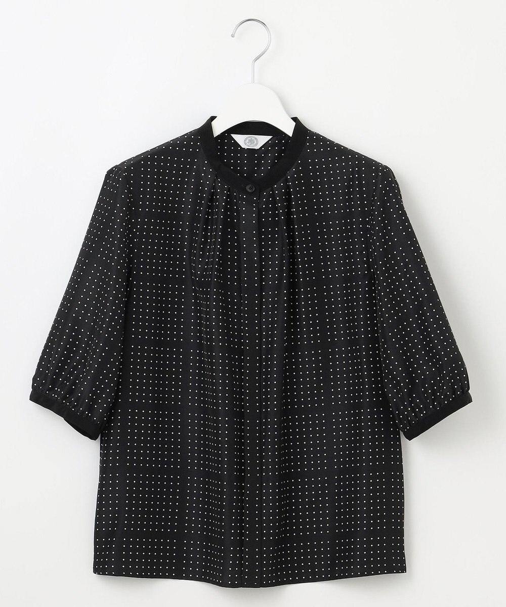 J.PRESS LADIES S 【洗える】ブロックドットプリント バンドカラー ブラウス 