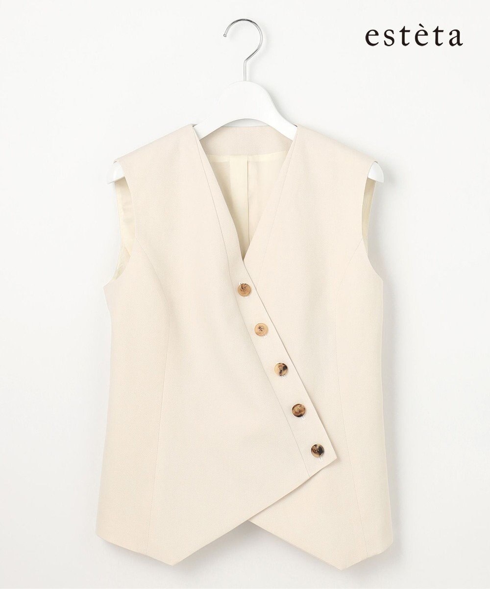 23区 【エステータ】ウールリネン アシンメトリーボタン ベスト 