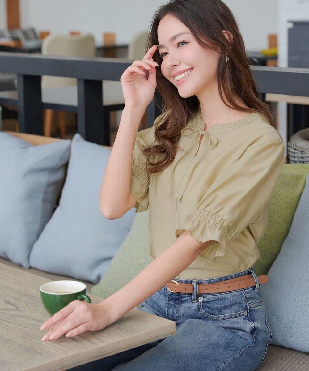 Tiaclasse 【洗える】シアーシャーリング2WAYブラウス 