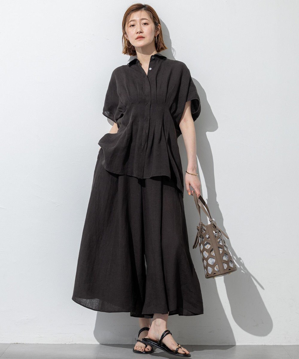 23区 L 【洗える】LIBECOリネン タック デザイン シャツ 