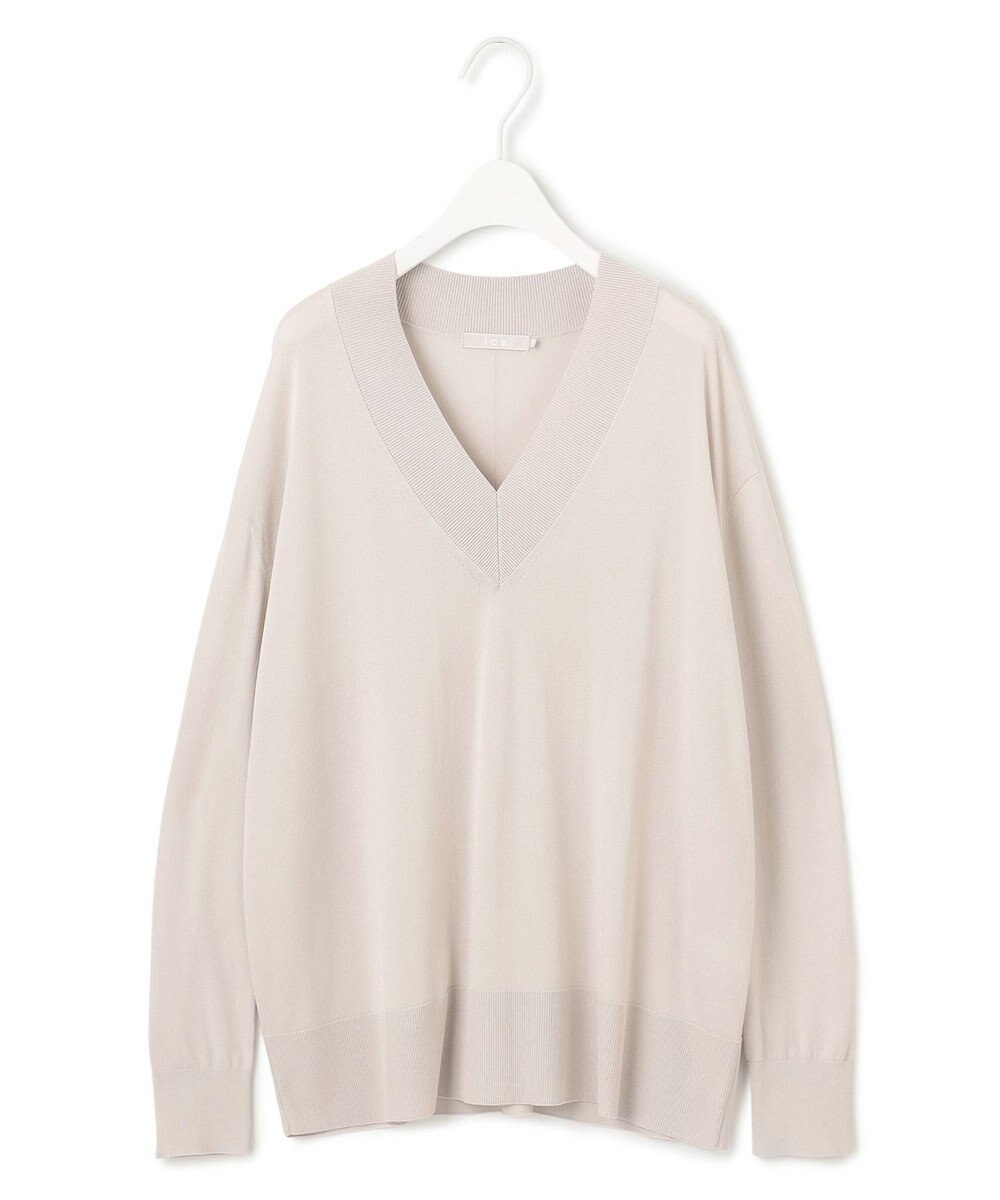 ICB L 【洗える】シルクヴィスコースハイゲージ Vネックニット 