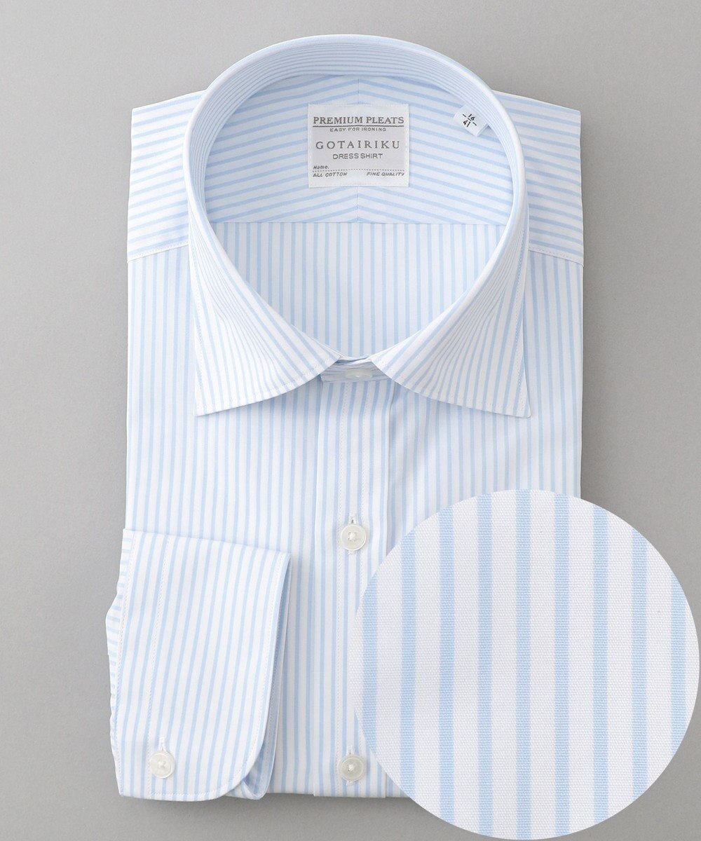 GOTAIRIKU 【形態安定】PREMIUMPLEATS_セミワイドカラー 通年ドレスシャツ（ストライプ） 