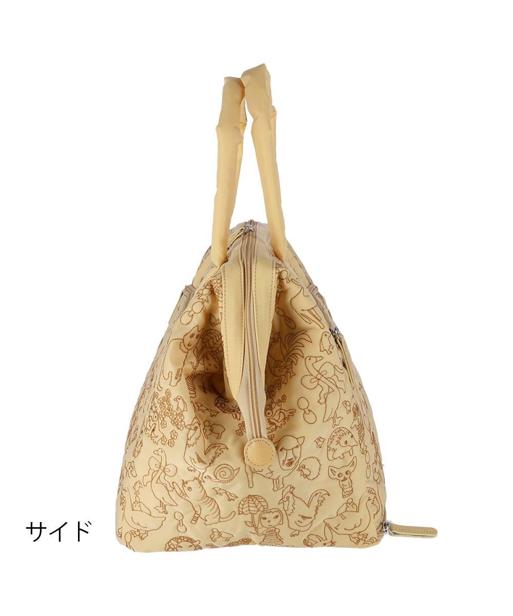 tsumori chisato CARRY 森のどうぶつ刺繍 ボストンバッグ キャリーオンバッグ 口金で大きく開く 