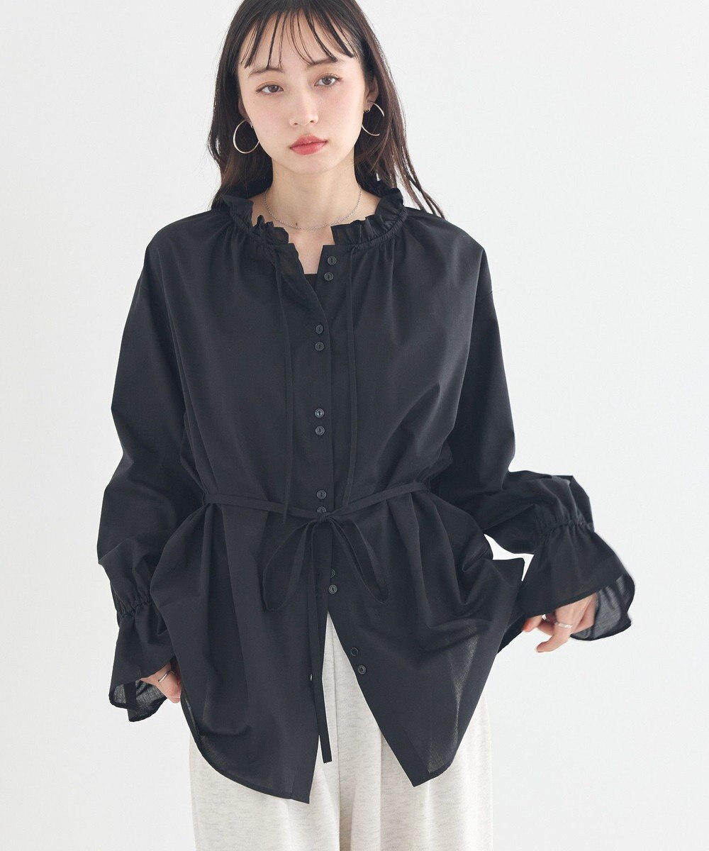 earth music&ecology 【イージーケア】TRキュプラダブルボタンフリルシャツ 