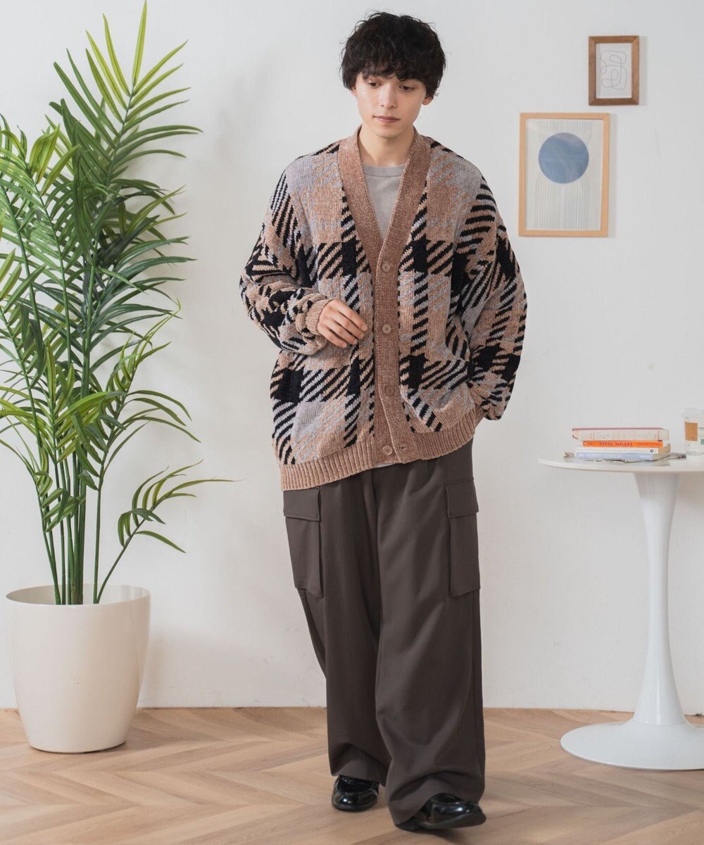 WEGO ベロアモール総柄カーディガン 