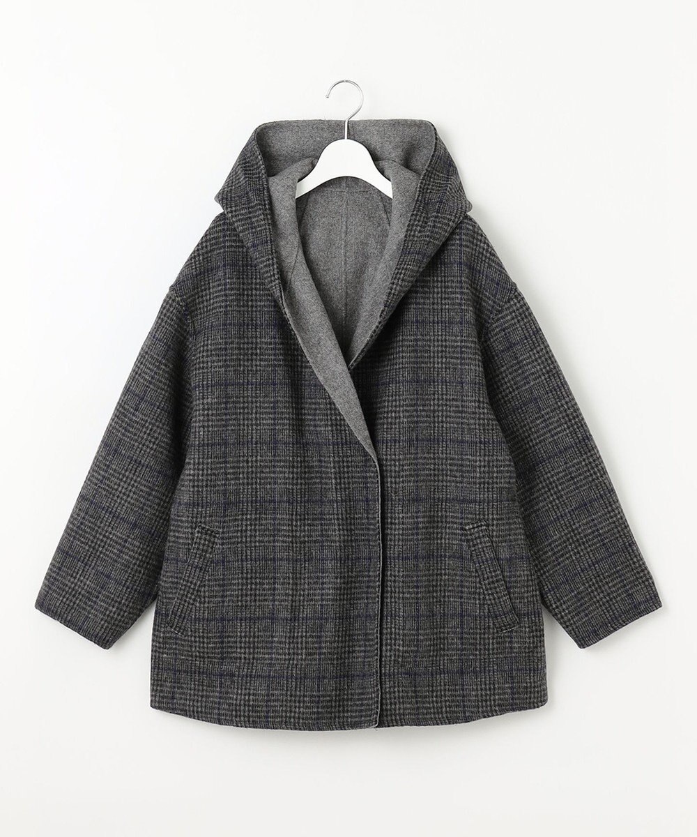 自由区 【リバーシブル】ウールリバー フード付きショートコート 