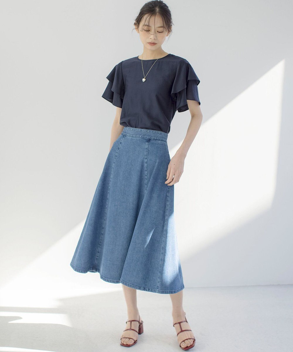 組曲 ライトデニム フレアスカート 
