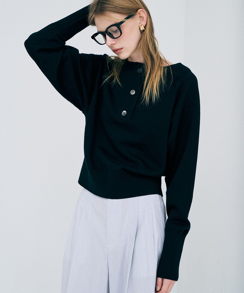 uncrave スウェットライクニット ヘンリーネックトップス 