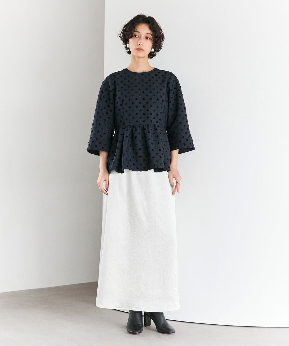 #Newans 【洗濯機可】ジャガ―ドドットペプラムブラウス 