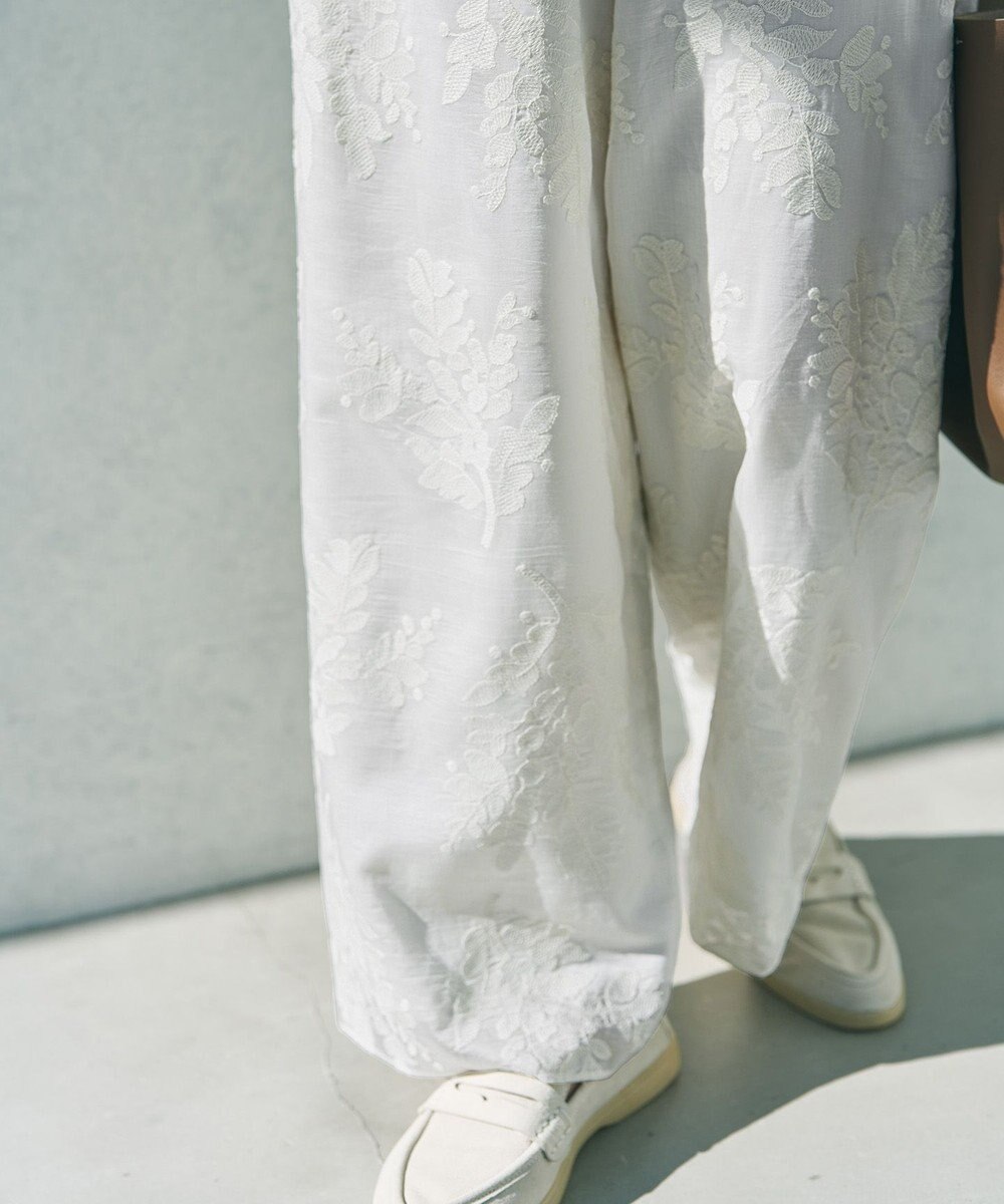 UNFILO 【ウエストゴム】ボタニカル エンブロイダリー パンツ 
