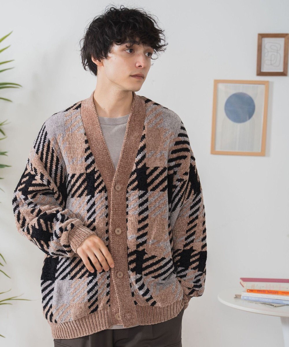 WEGO ベロアモール総柄カーディガン 