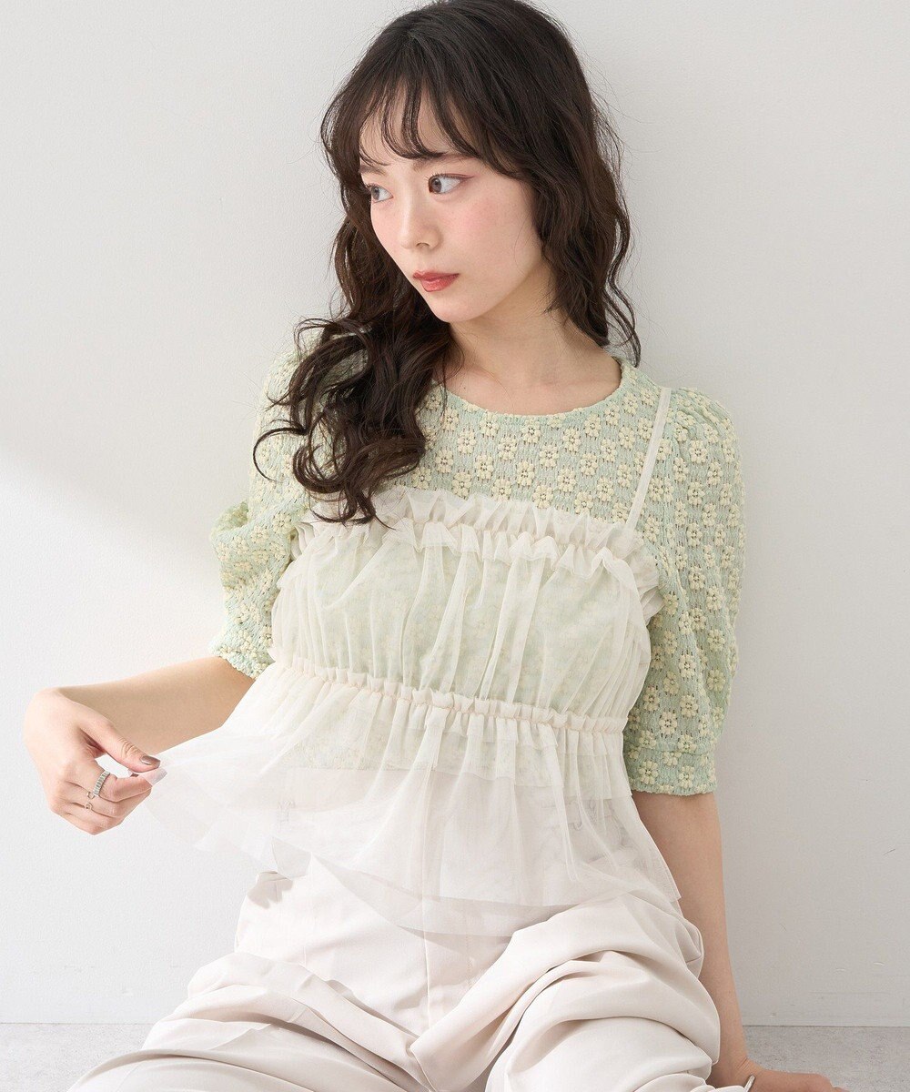 earth music&ecology ＳＥＴ２点フラワープルオーバー＋チュールビスチェ 