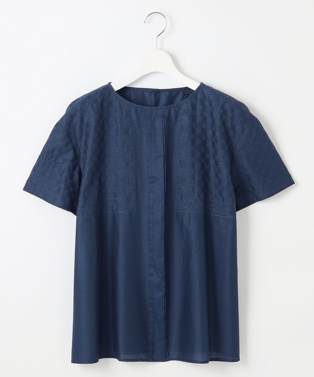 自由区 L 【接触冷感・洗える】エンブロイダリーローン Tブラウス 