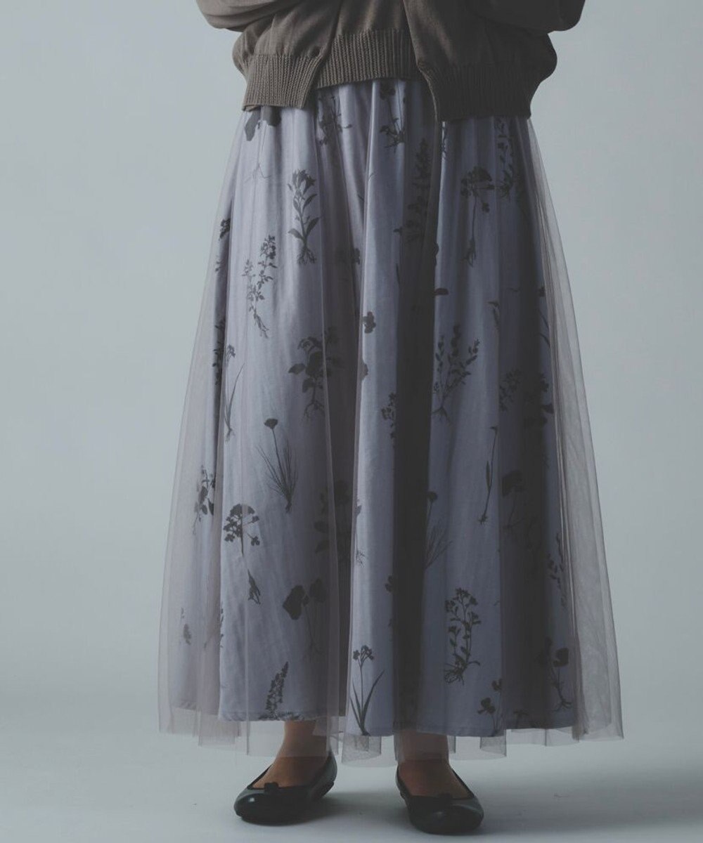 muuc 【植物の影絵プリント】チュールレイヤースカート 