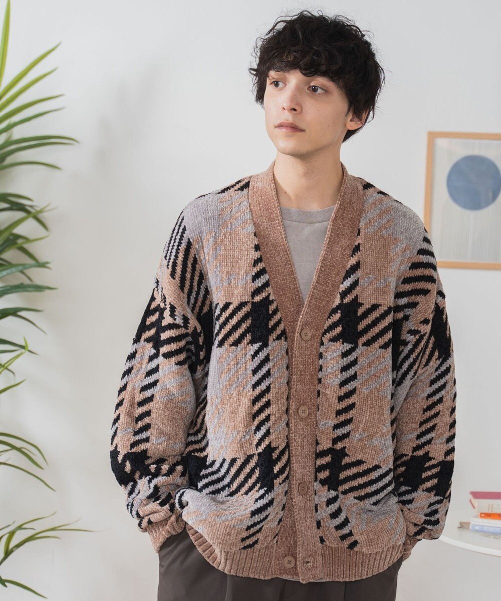 WEGO ベロアモール総柄カーディガン 