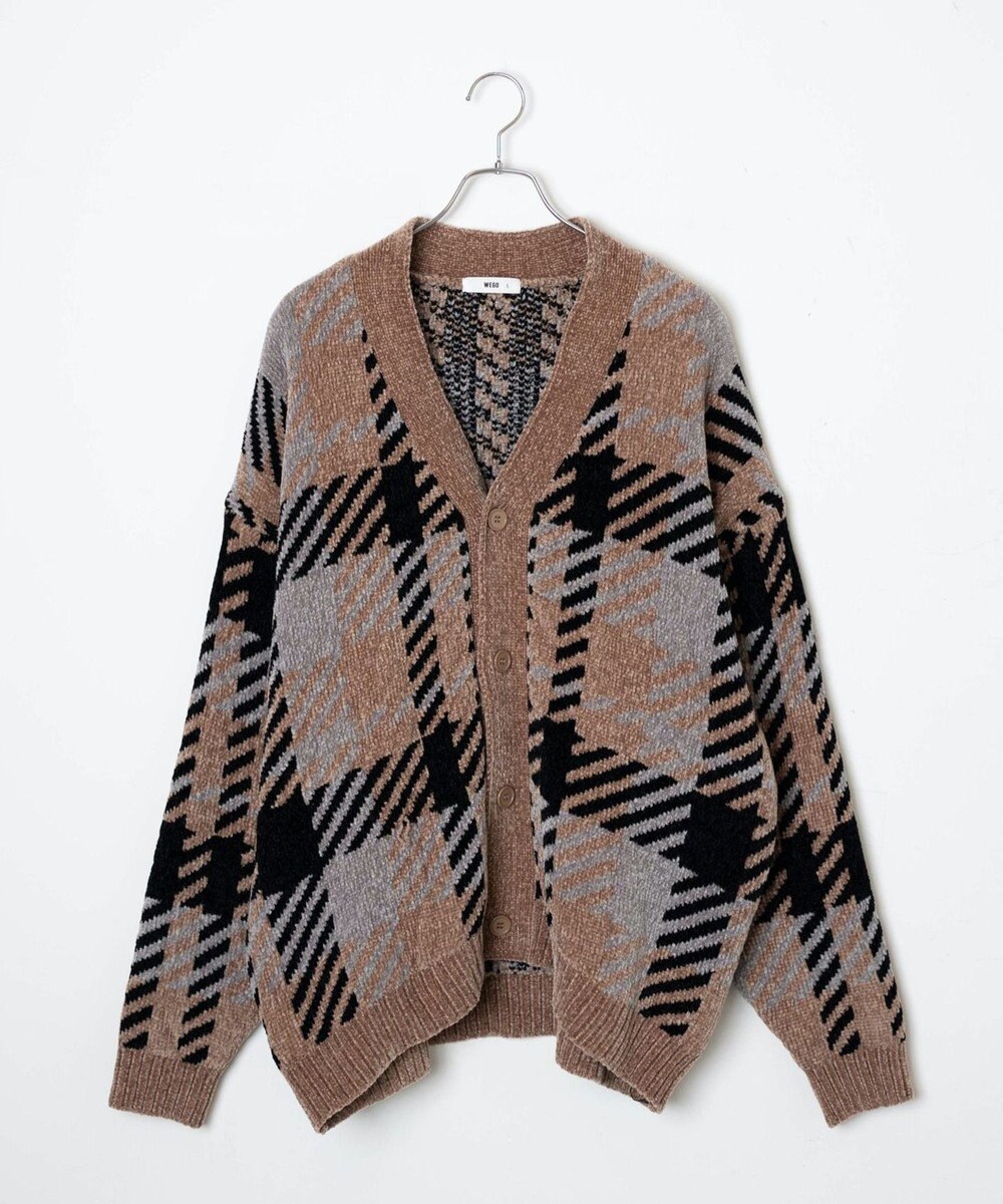 WEGO ベロアモール総柄カーディガン 